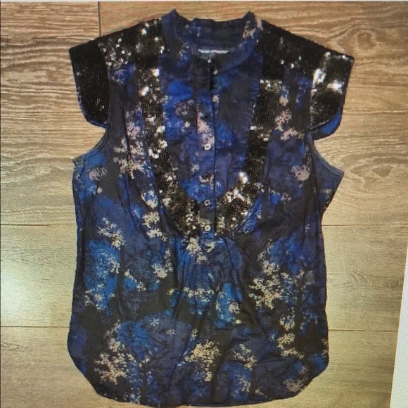 French Connection Tops - ❤️ FRENCH CONNECTION COTTON CAP SLEEVE SEQUIN TOP - BLUE, BLACK, 4